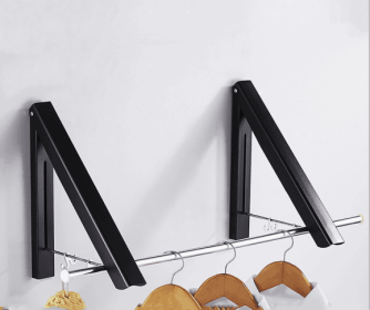 Punch-free Space Aluminum Foldable Invisible Folding Retractable Wall Hanger for Waterproof Hanging Underwear Coat Hanger (Option: Black 2 frames 120cm)